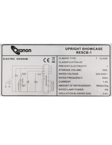 Ψυγείο Βιτρίνα Μονή Πόρτα Oranon Black